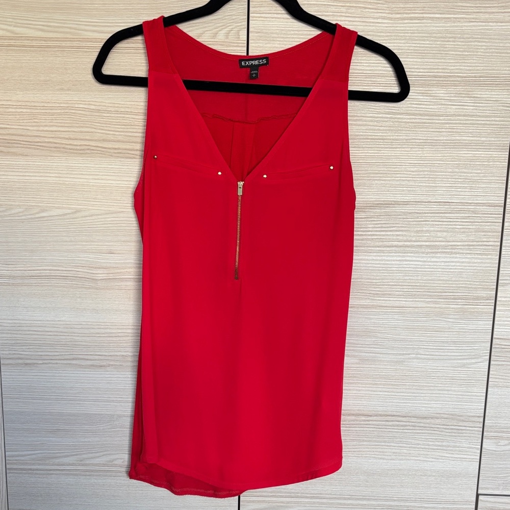 Express Women's Vibrant Red Tank with Zip Detail